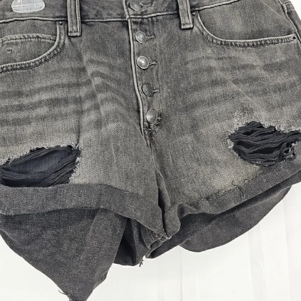 Free People Women's SZ 31 Romeo Cotton Roll Out Cut Off Jean Shorts Black